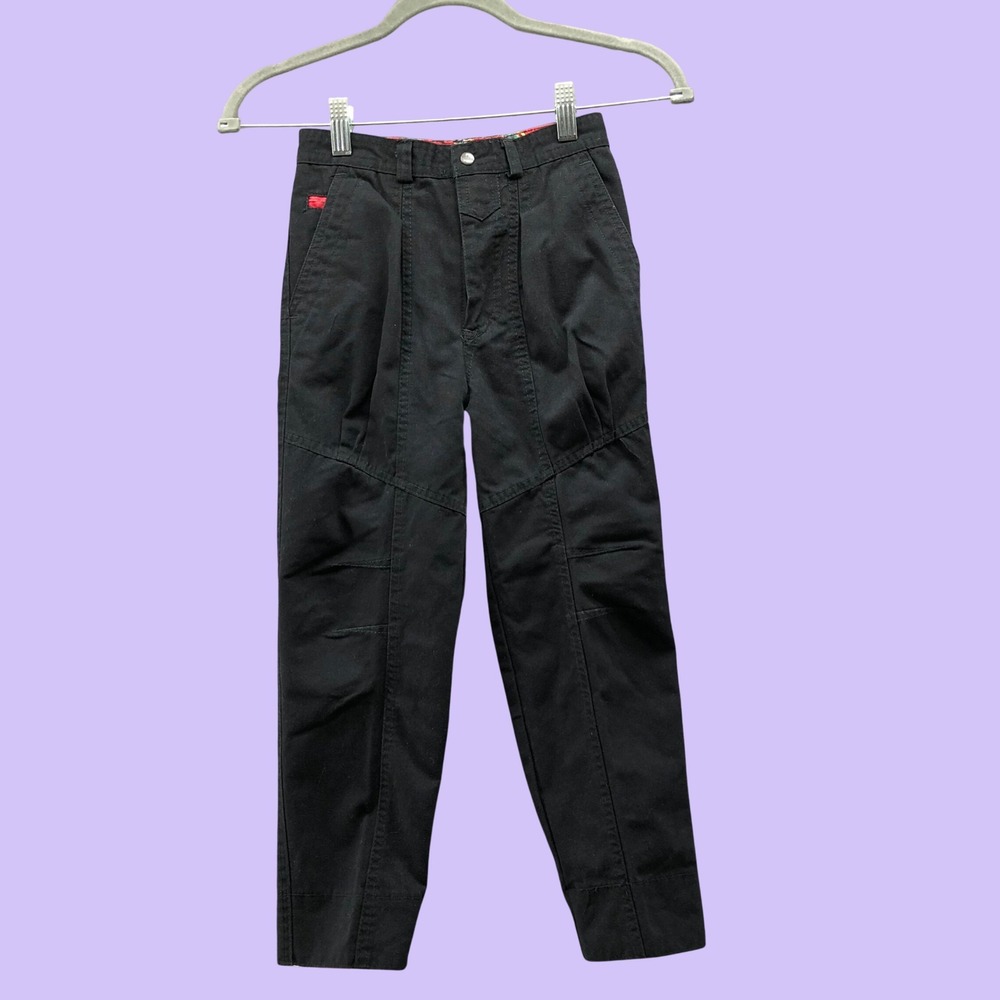 Vintage 80s 90s Bugle Boy Kids Size 7 Black Pleated Utility Cargo Pants Skater